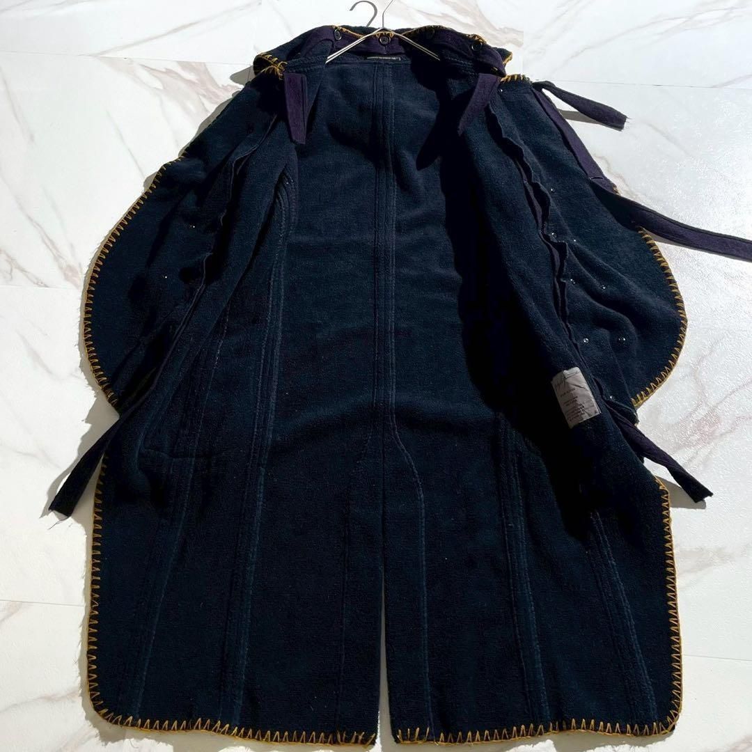 Yohji Yamamoto POUR HOMME ヨウジヤマモトプールオム 2012AW 毛布 イエローステッチ ニット 編み込み ロングジャケット 変形ジャケット 燕尾 コート ネイビー L位 メンズ 名作 アーカイブ archive