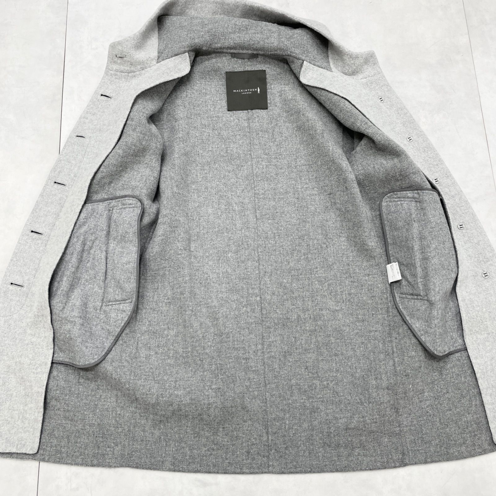 MACKINTOSHLONDON　ロングコート　フード　比翼　グレー　L L】【CHRYSTON/クリストン】ウールダブルクロスメルトンフーデット