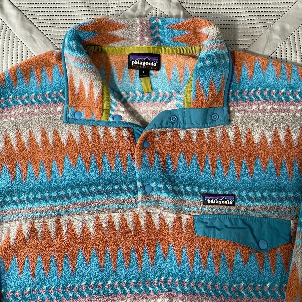20 FW パタゴニア Synchilla シンチラ スナップT フリース プルオーバー オレンジ スカイブルー