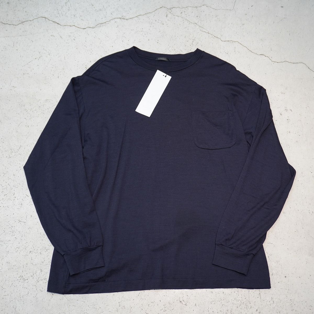正規 COMOLI コモリ サマーウール 長袖 クルー Navy 長袖 ニット Tシャツ ロンT カットソー U03-05005 ネイビー 2本物1109P