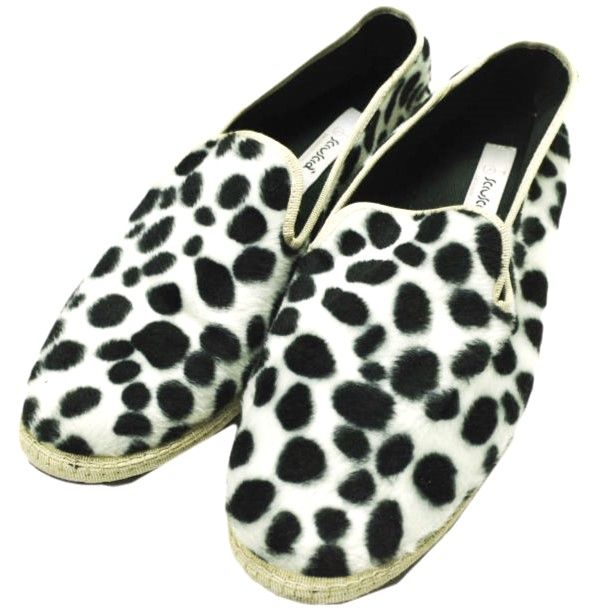 Sciuscia シューシャ イタリア製 TRAGARA ダルメシアン柄 カンフーシューズ 40 25 cm WHITE BLACK ベロア シューズ g 23853