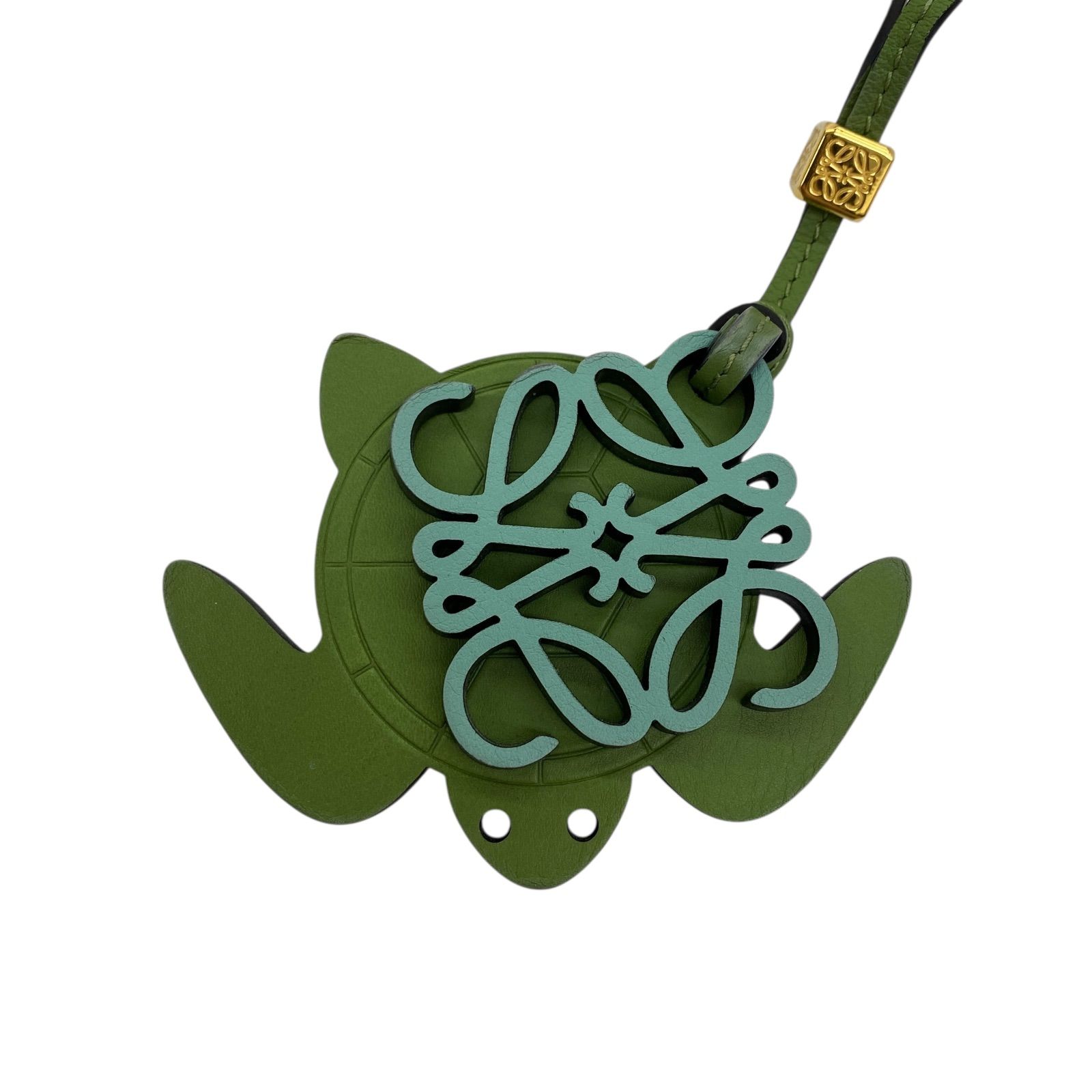 EM1198 LOEWE ロエベ ロゴ チャーム アナグラム タートルモチーフ 亀 カメ グリーン レザー ストラップ