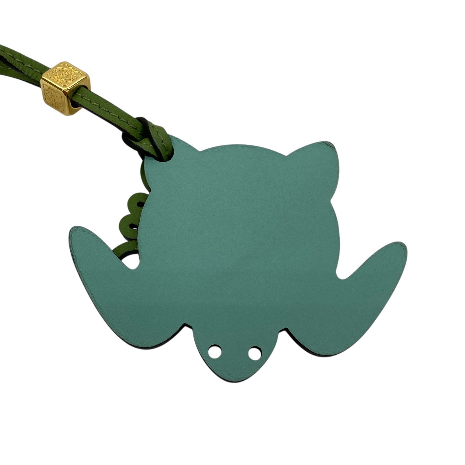  EM 1198 LOEWE ロエベ ロゴ チャーム アナグラム タートルモチーフ 亀 カメ グリーン レザー ストラップ キーホルダー キーリング 小物