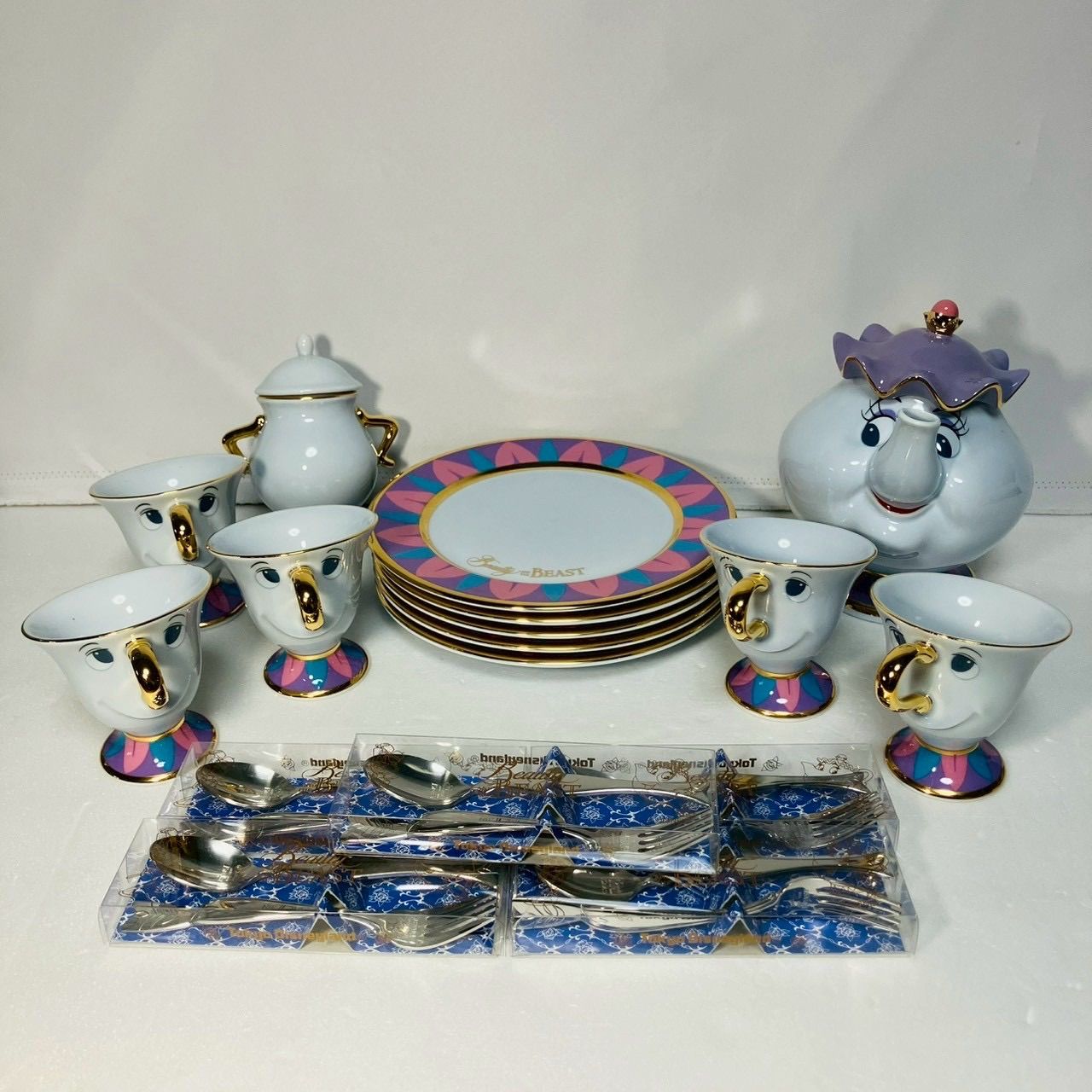 横-88 美女と野獣 Beauty-Beast 食器 ポット夫人 チップ ティーポット カップ-ソーサー カトラリー ディズニーランド