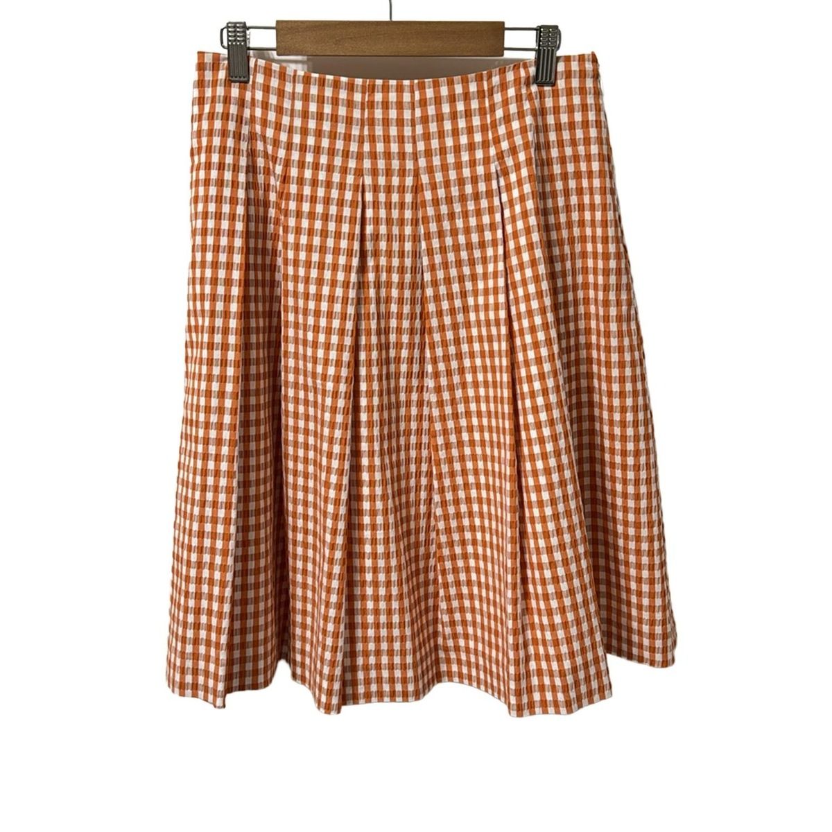 M S GRACY エムズグレイシー スカート サイズ40 レディース - オレンジ×白 ひざ丈 チェック柄 シワ加工