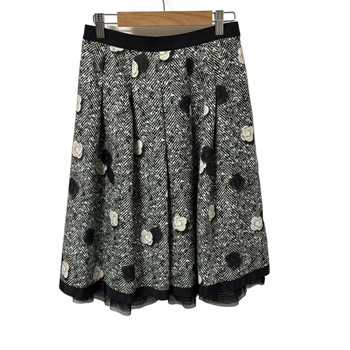 M S GRACY エムズグレイシー スカート サイズ38 M レディース - 黒×アイボリー ひざ丈 花柄