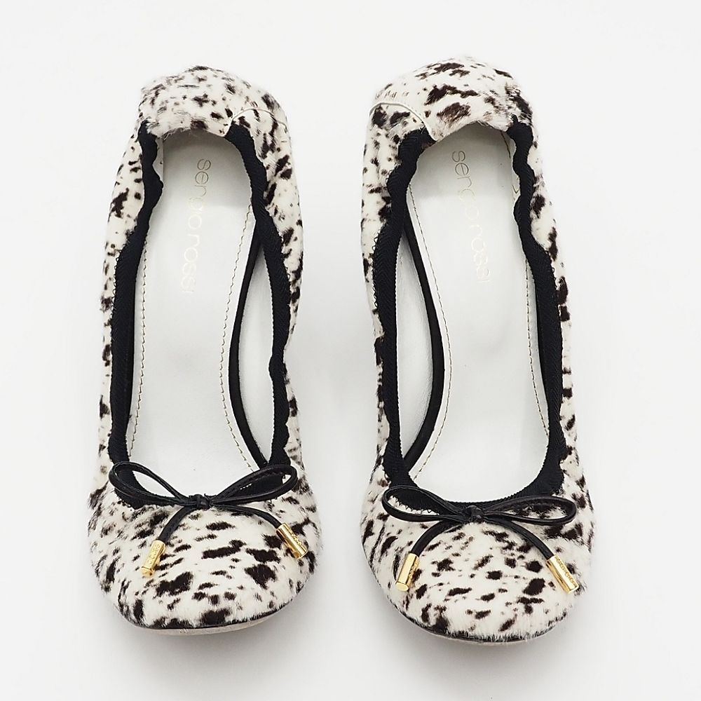 Sergio Rossi ハラコレザー パンプス サイズ 37 ホワイト ブラック バレエ セルジオロッシ レディース 5 SB I 0600 KEP 06