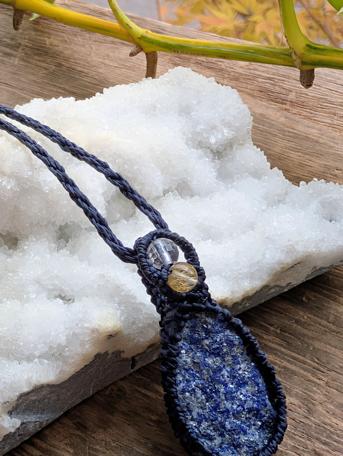 ☆Druzy☆ラピスラズリ・瑠璃☆マクラメ編みネックレス 465・マクラメ