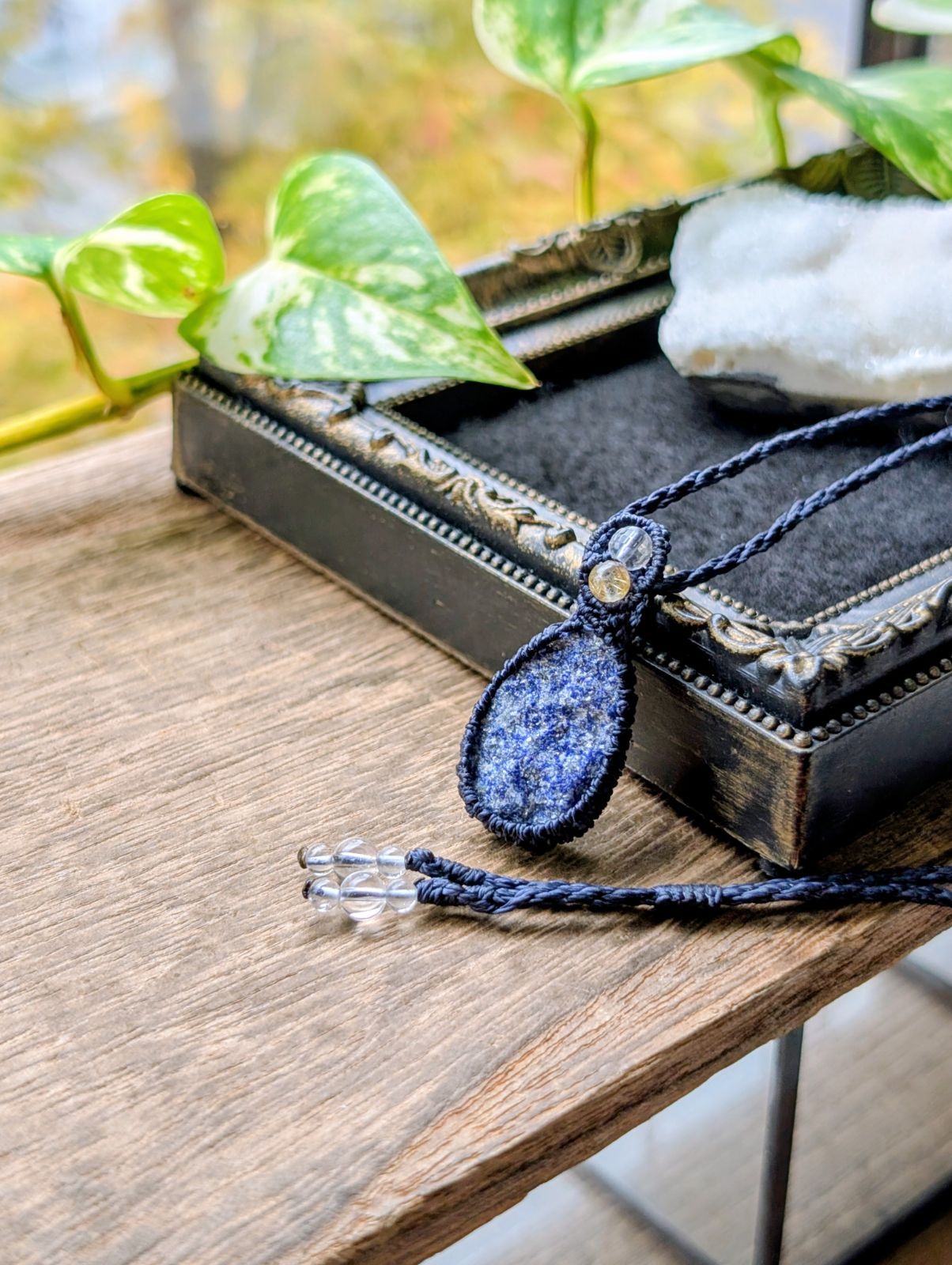 ☆Druzy☆ラピスラズリ・瑠璃☆マクラメ編みネックレス 465・マクラメ