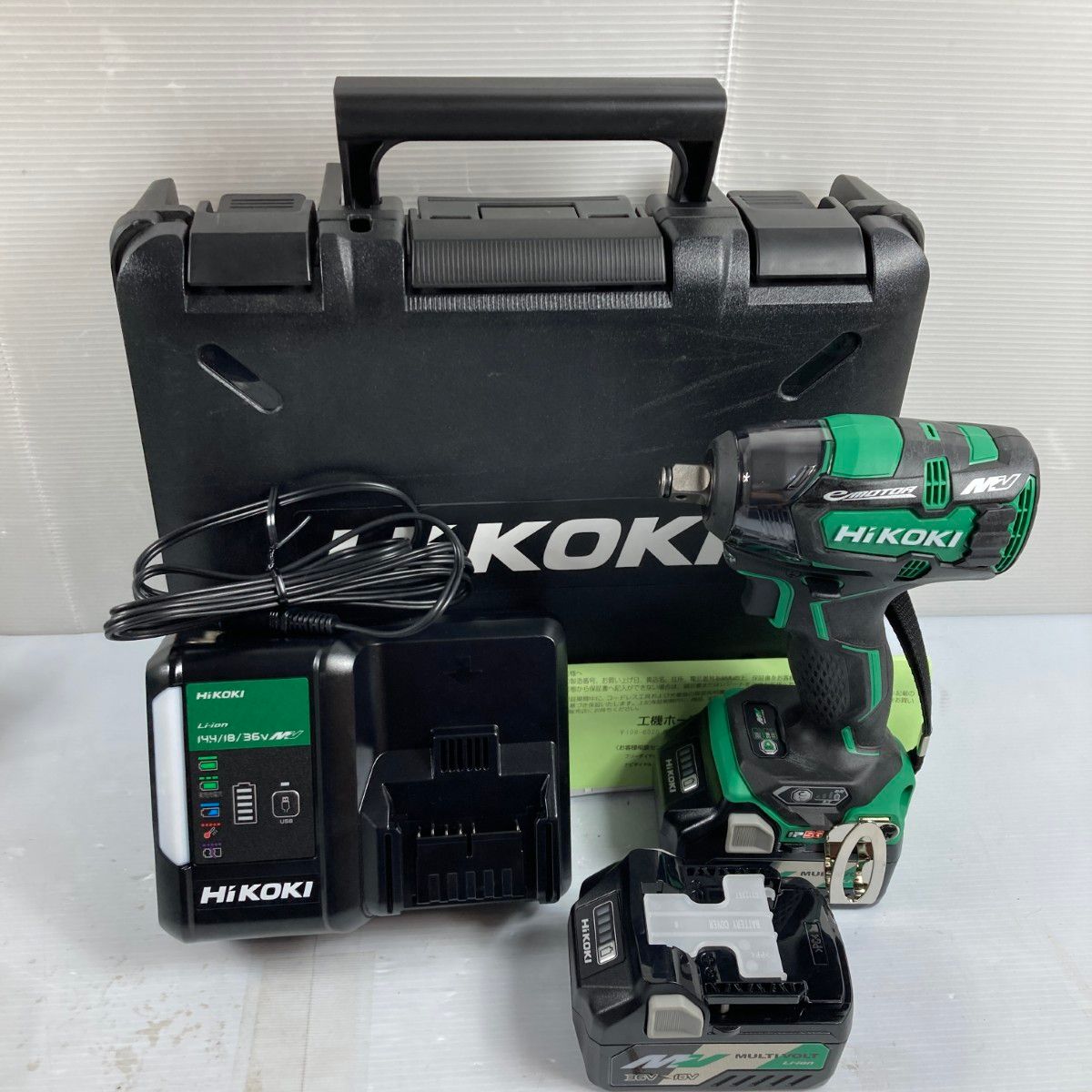 HiKOKI ハイコーキ 36 V コードレスインパクトレンチ バッテリ 充電器 ケース付 差込角19 mm PSEマークあり WR DC 2 XP グリーン