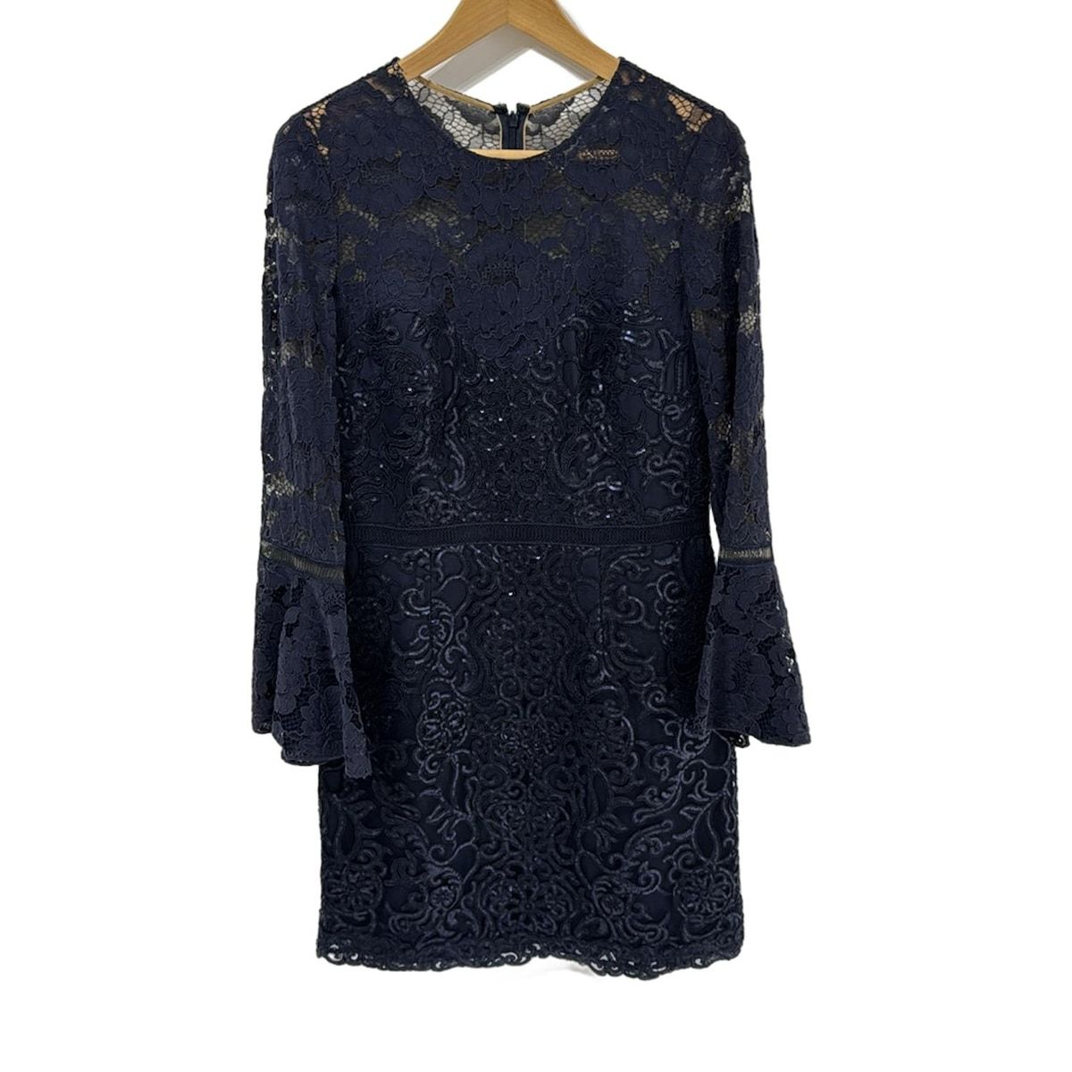 TADASHISHOJI タダシショージ ワンピース サイズ10 L レディース - ダークネイビー 長袖 ロング メッシュ フラワー 花