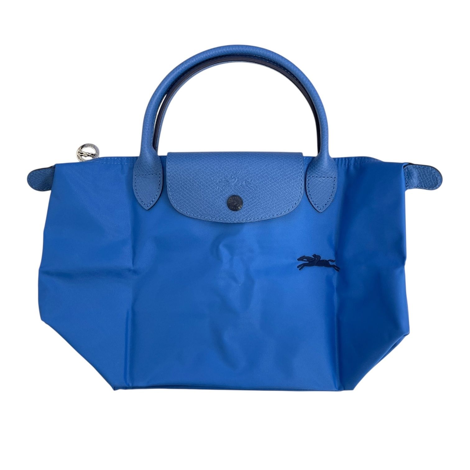 品 LONGCHAMP ロンシャン 折り畳み式 ナイロン×レザー トートバッグ エコバッグ ブルー A75165RK