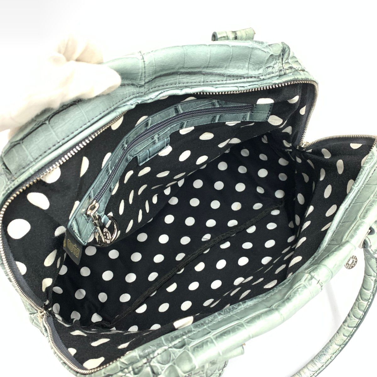 muta ムータ トートバッグ クロコ型押し スパンコール レザー グリーン