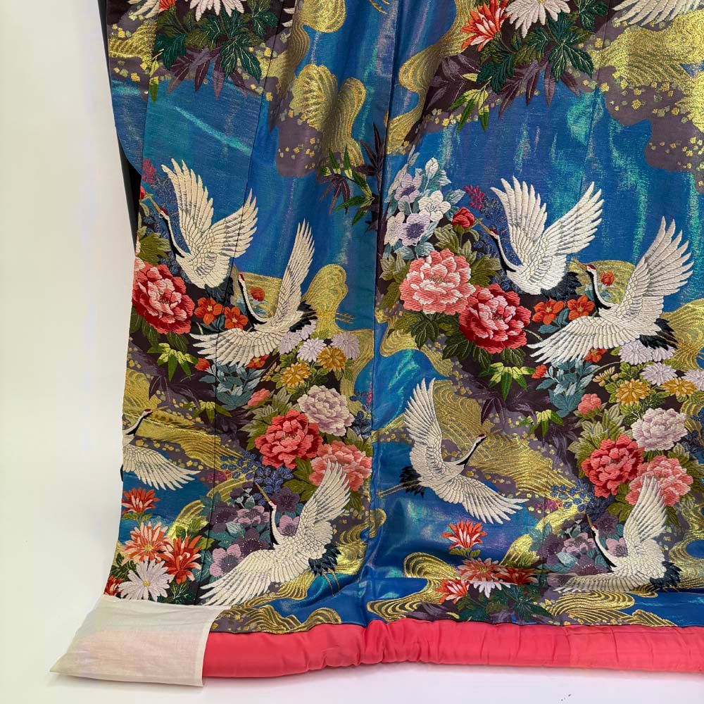  色打掛 正絹 鶴 刺繍 白 青 打掛 花嫁衣裳 婚礼 リサイクル ブライダル ウエディング 着物 4914 白無垢 色打掛 着物