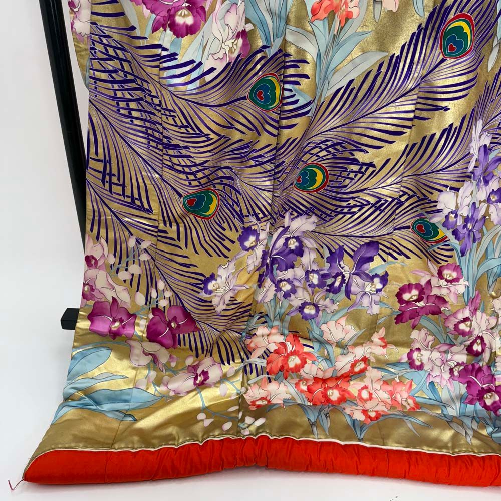 色打掛 正絹 鶴 刺繍 金 紫 打掛 花嫁衣裳 婚礼 リサイクル ブライダル ウエディング 着物 4916