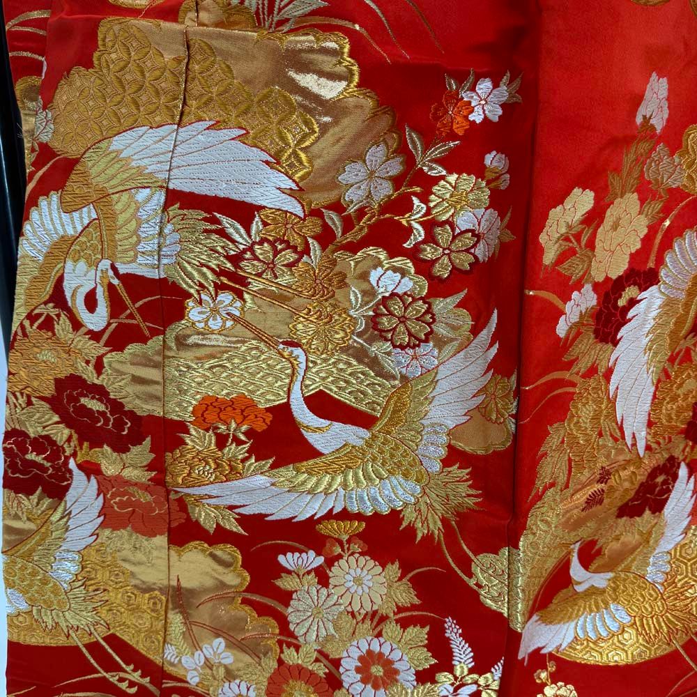  色打掛 正絹 鶴 刺繍 赤 金 打掛 花嫁衣裳 婚礼 リサイクル ブライダル ウエディング 着物 4922 白無垢 色打掛 着物