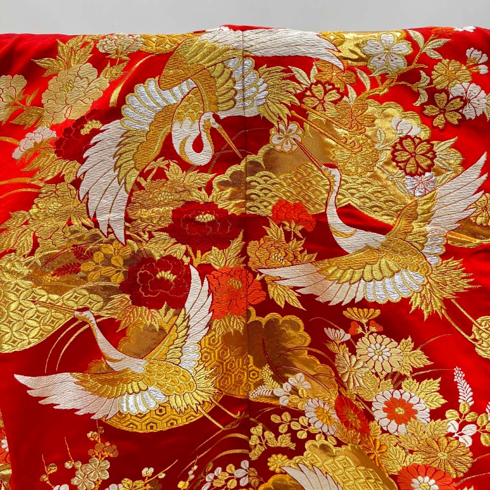 色打掛 正絹 鶴 刺繍 赤 金 打掛 花嫁衣裳 婚礼 リサイクル ブライダル ウエディング 着物 4922