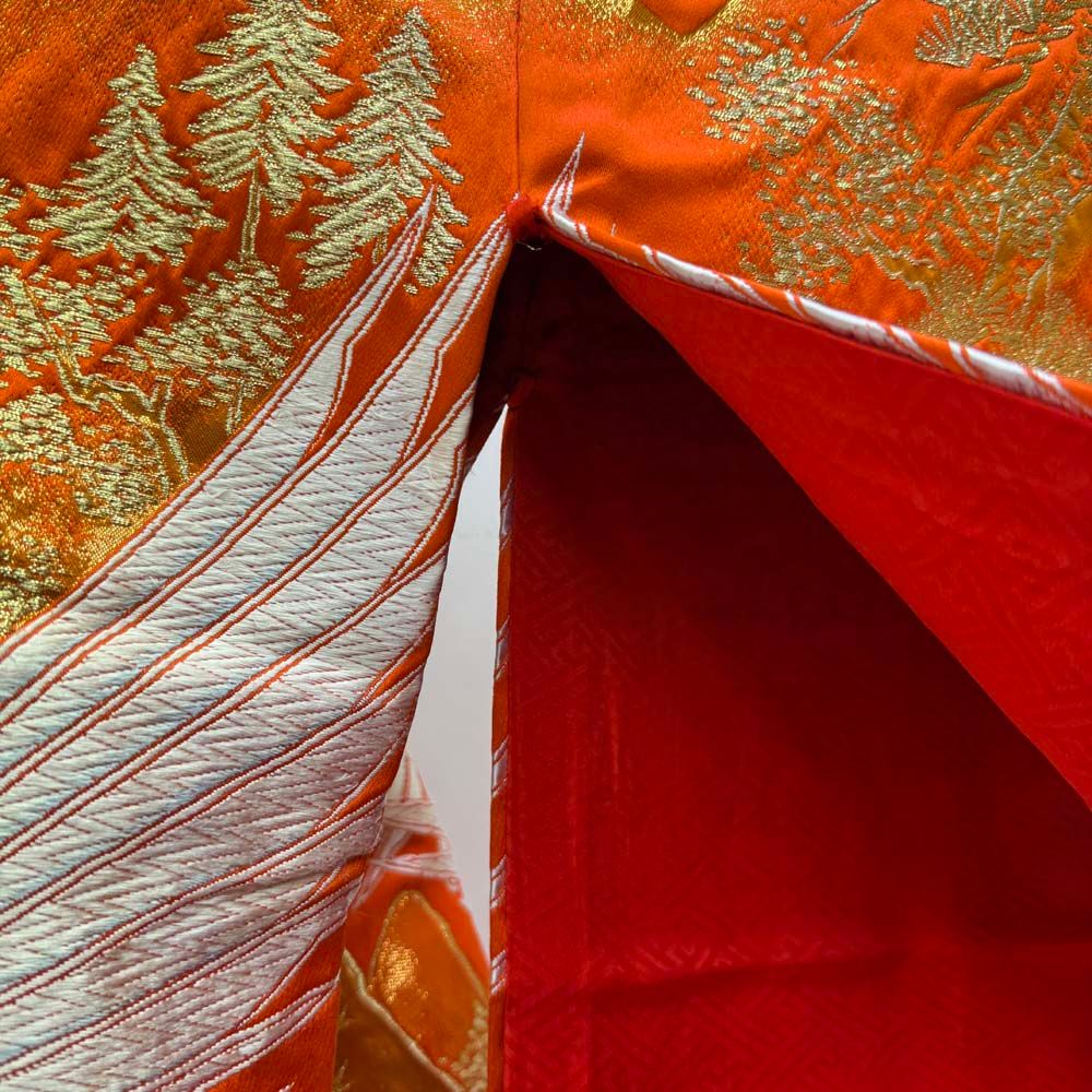  色打掛 正絹 鶴 刺繍 朱色 橙 打掛 花嫁衣裳 婚礼 リサイクル ブライダル ウエディング 着物 4923 白無垢 色打掛 着物