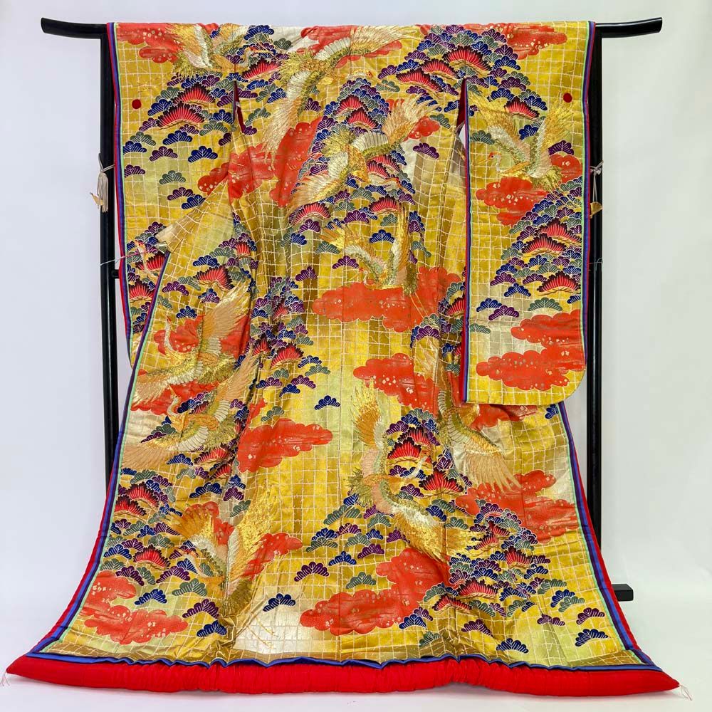 色打掛 正絹 鶴 刺繍 赤 金 打掛 花嫁衣裳 婚礼 リサイクル ブライダル ウエディング 着物 4925