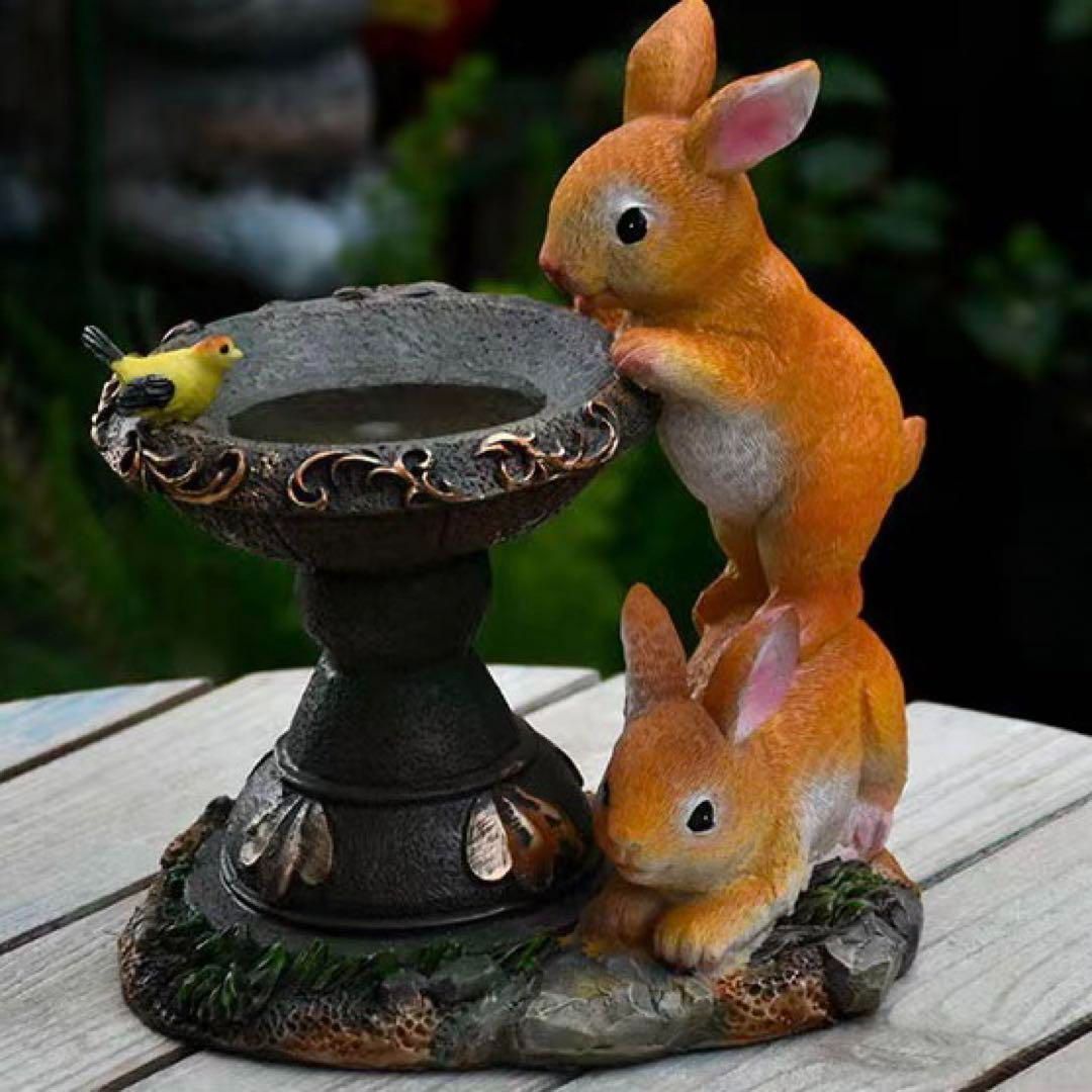 かわいい2匹のウサギ うさぎ ガーデンライト ソーラーLEDライト オブジェ置物 ガーデンオーナメント 金魚 小鳥 オブジェ 防水 太陽光 パネル メルヘン 大きい 動物 自動点灯 amya