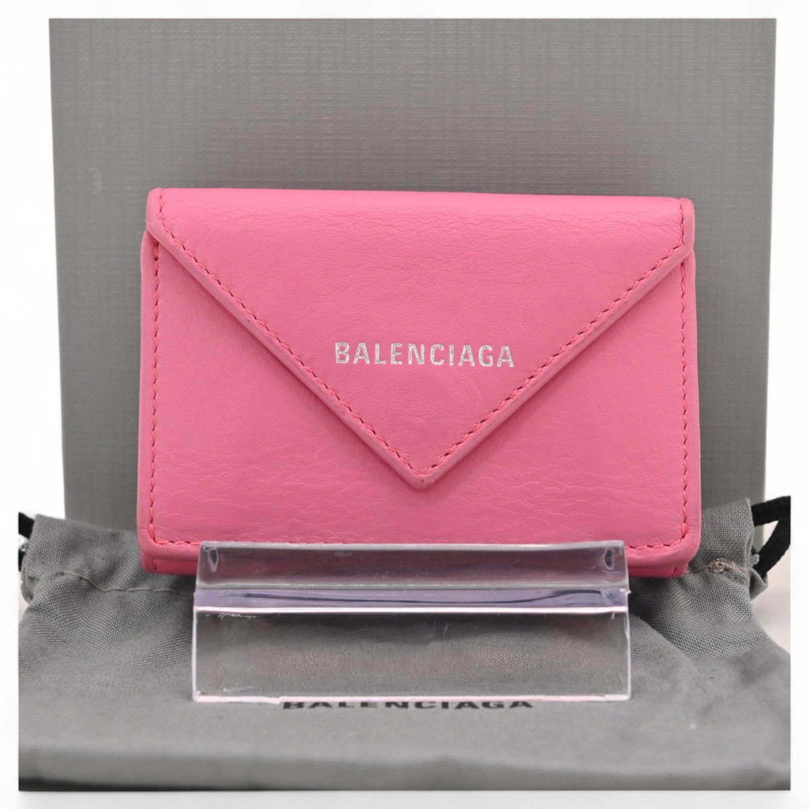 バレンシアガ ペーパーミニウォレット 三つ折り財布 ピンク Bランク