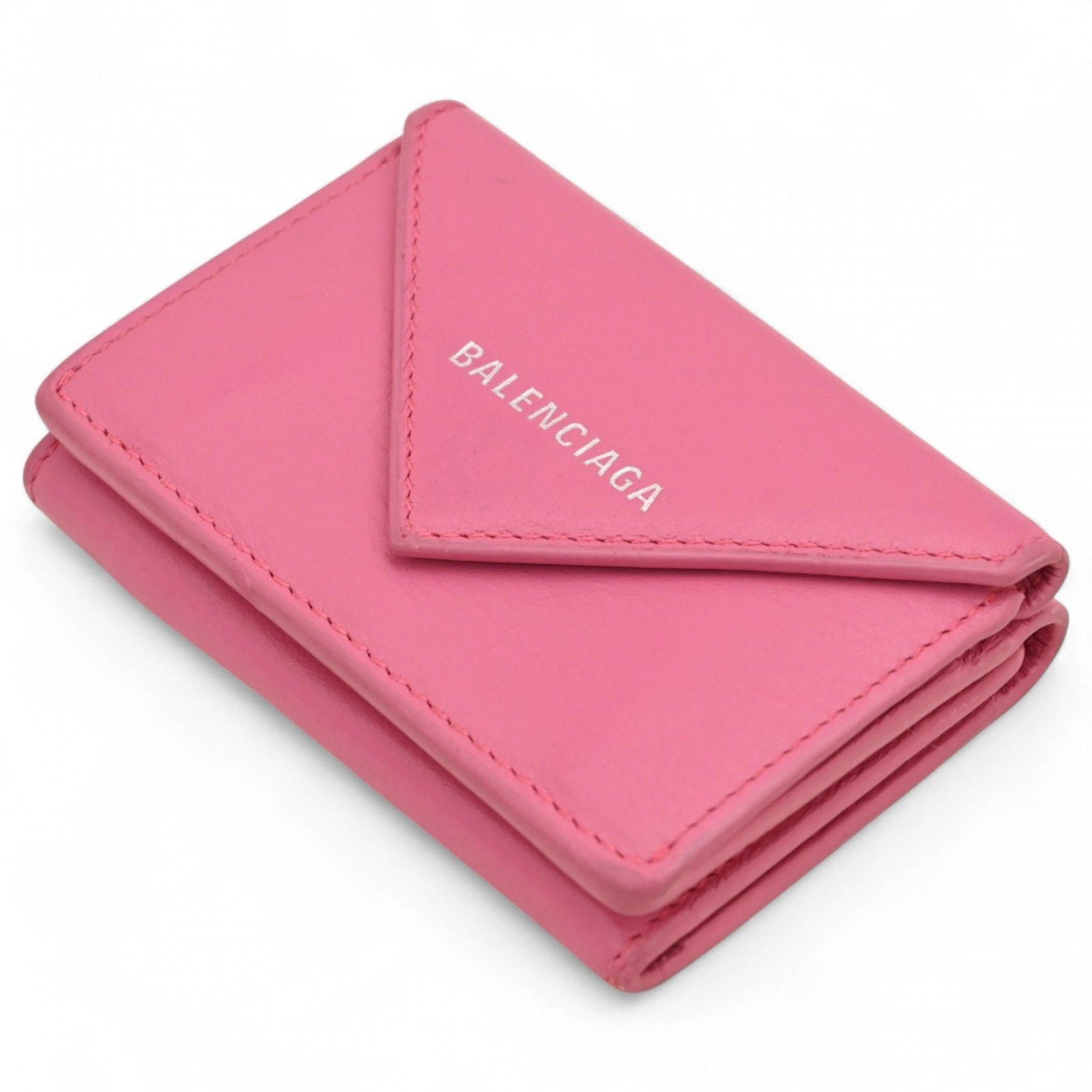 バレンシアガ ペーパーミニウォレット 三つ折り財布 ピンク Bランク