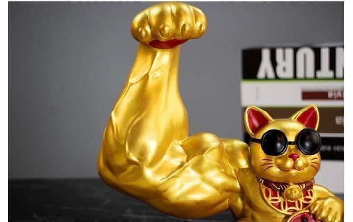 ビッグ 大型の32cm ムキムキゴールド マッスル招財 招き猫 置物 筋肉オブジェ 大きい おもしろい おしゃれ 引越し祝い 風水 開運 縁起物 玄関 幸運 黄金 雑貨 インテリア 大きい 飾りラック 置物 インテリア小物