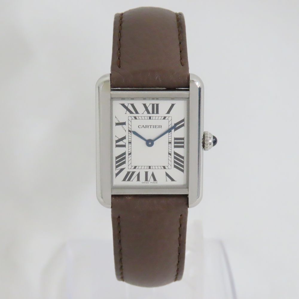 Ts581961 カルティエ 腕時計 タンク ソロSM WSTA0030 シルバー文字盤 SSⅹレザーベルト QZ レディース CARTIER