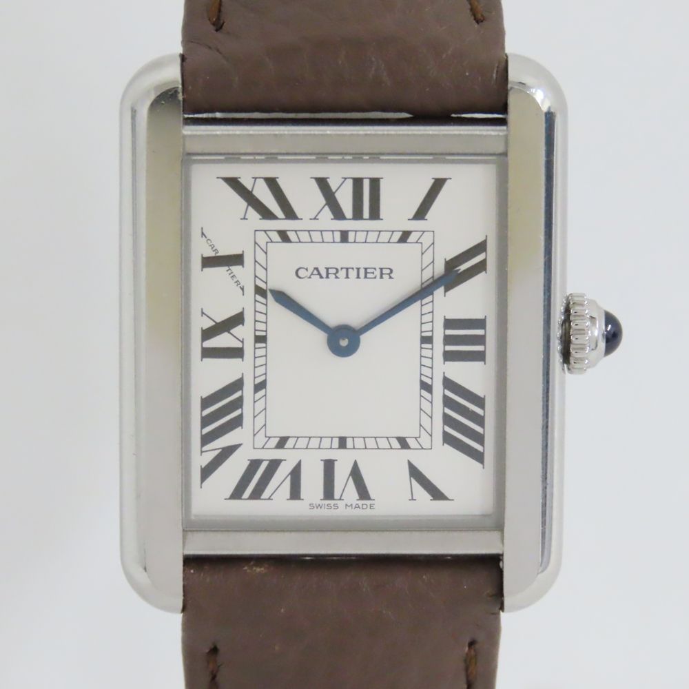 Ts 581961 カルティエ 腕時計 タンク ソロSM シルバー文字盤 SSⅹレザーベルト QZ レディース CARTIER