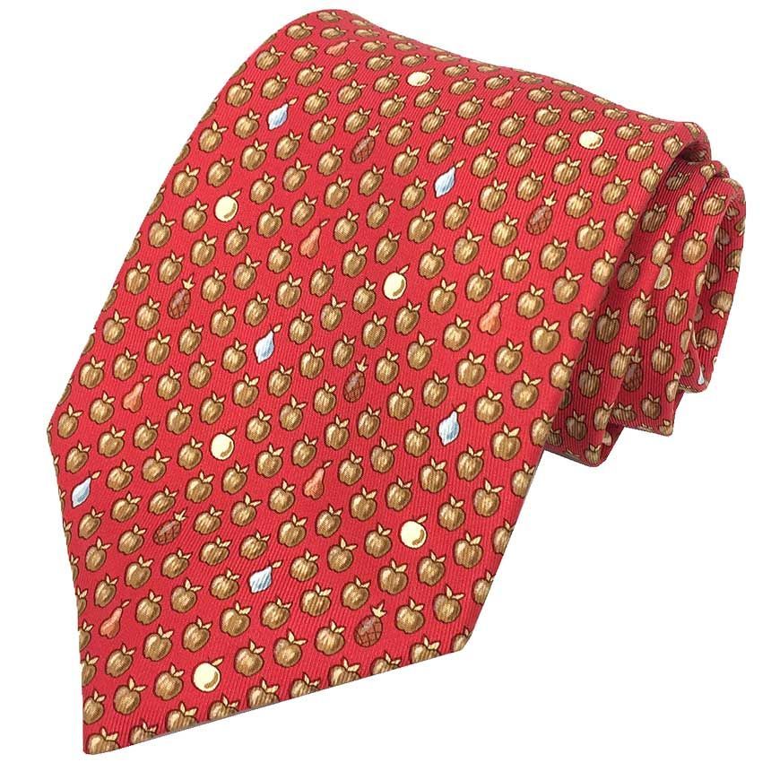 HERMES エルメス ネクタイ リンゴ 果物 フルーツ シルク レッド 赤 aq11617