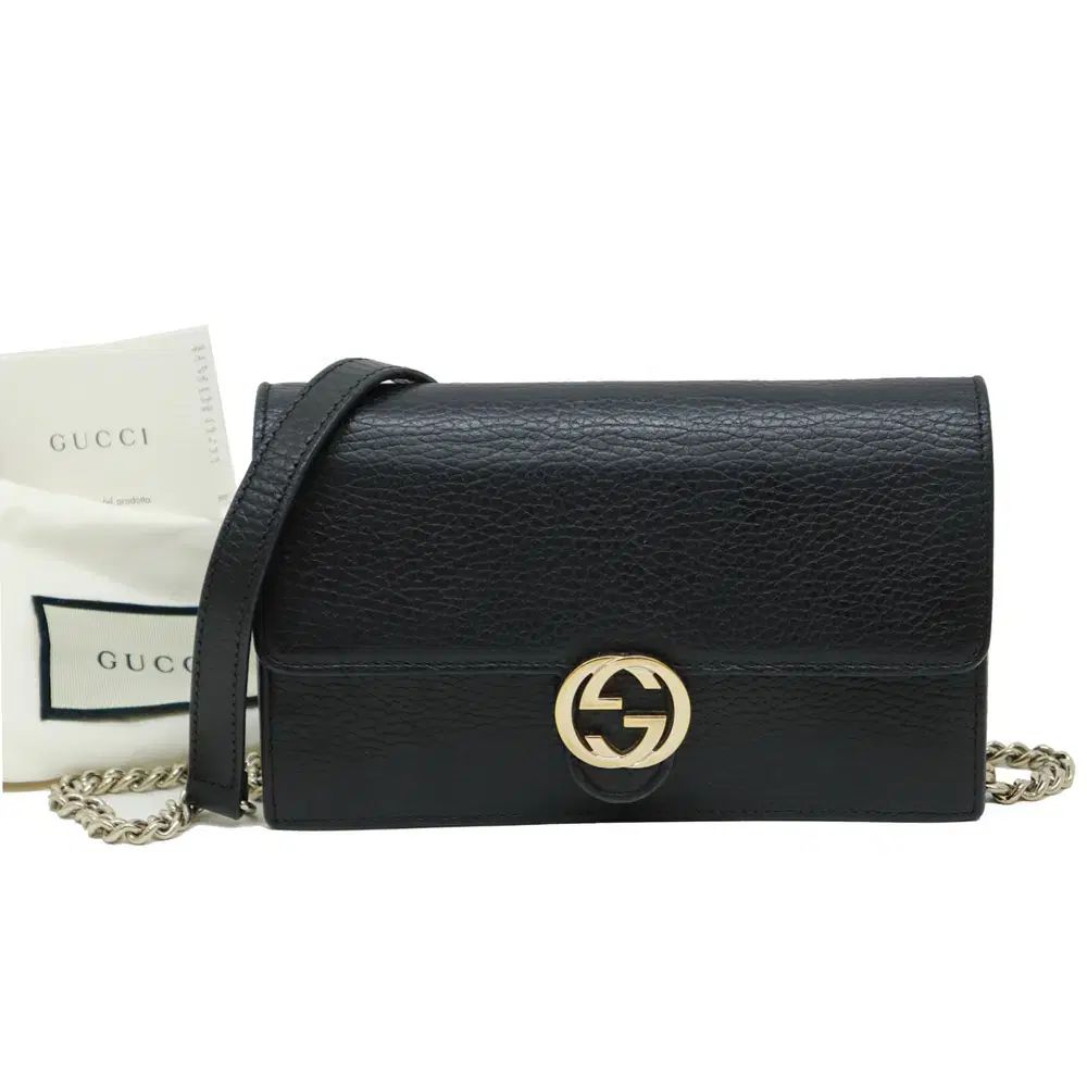 人気絶頂 グッチ 510314 GG インターロッキング WOC ブラック チェーン ミニクロスバッグ