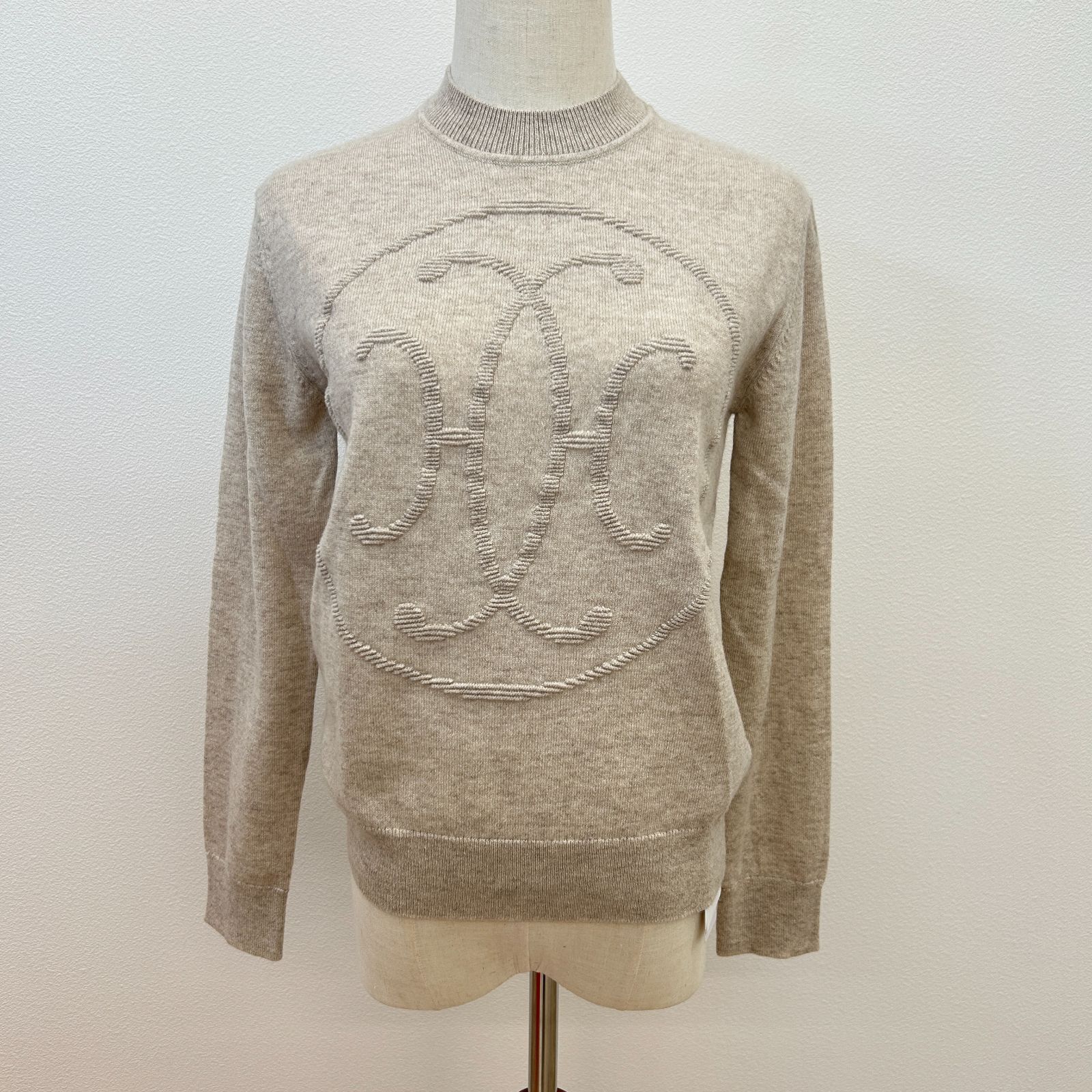 HERMES ニット カシミヤ ロングスリーブニット Hリフト ベージュ 極美品 lifecreate-kc_md349