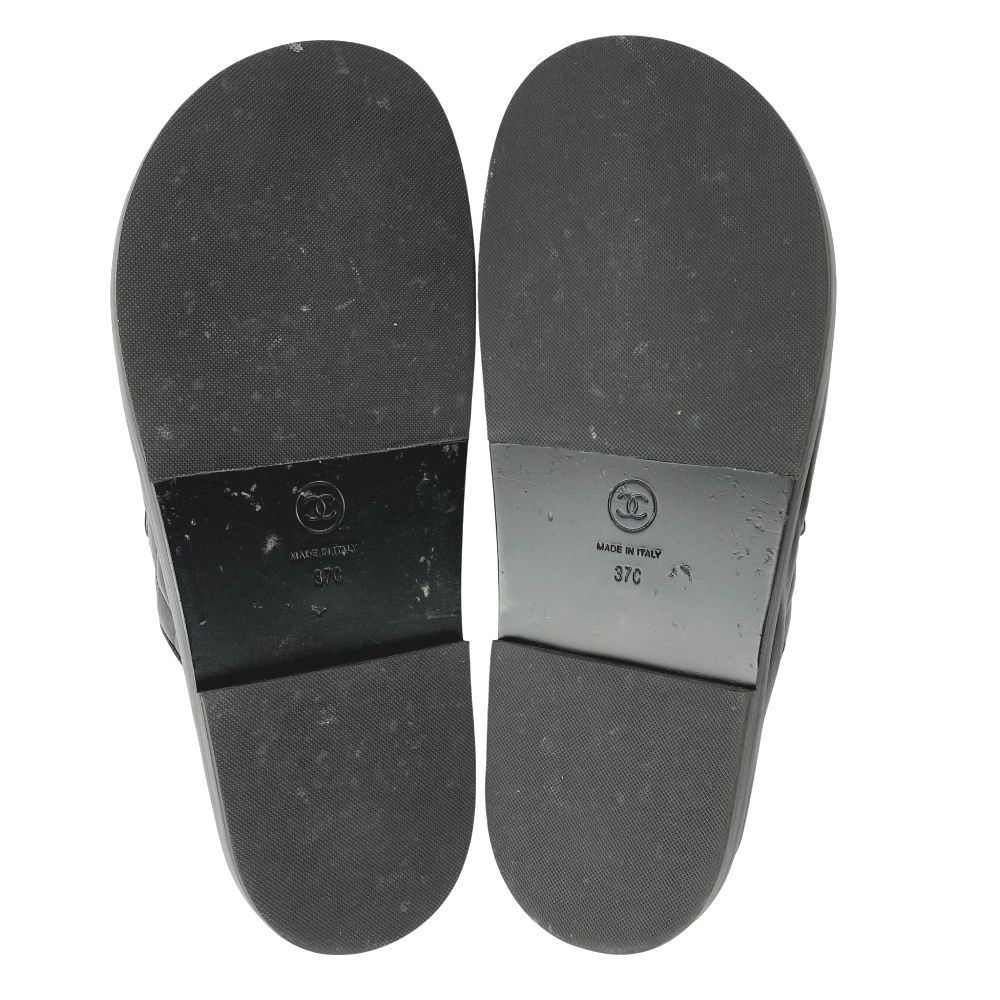 シャネル ベルクロ Cクルーズ サンダル レザー ブラック ゴールド G 455077 37 箱 27288 3