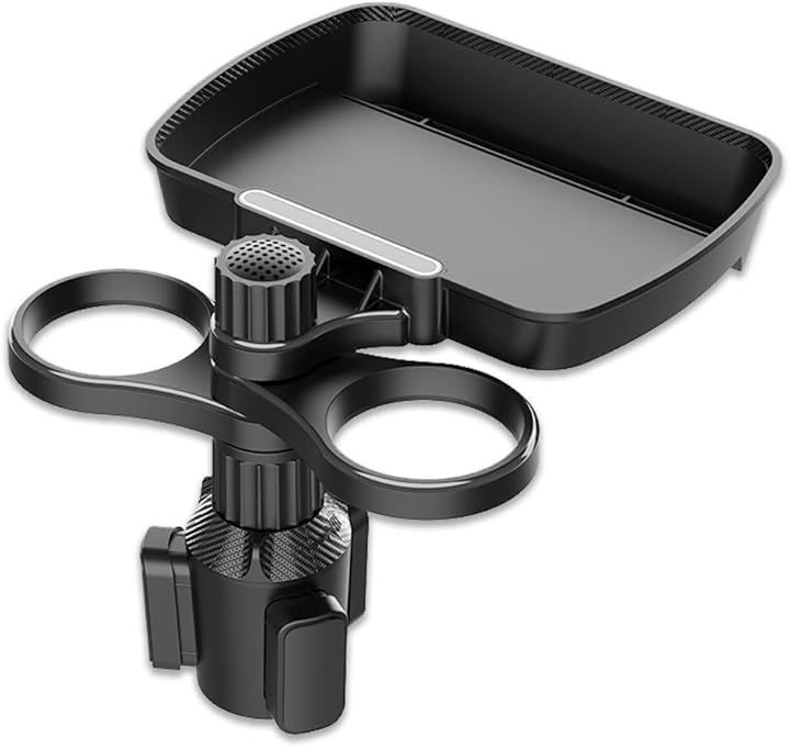 Nicheez ドリンクホルダー トレイ付き 2in1 360度回転式 スマホスロット (ブラック)