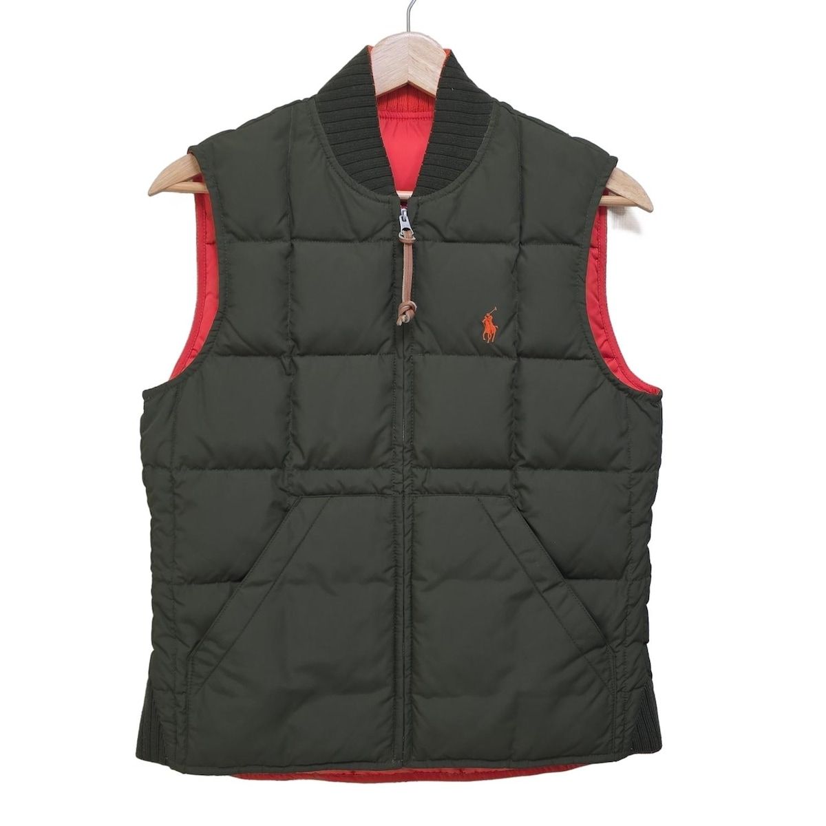 POLObyRalphLauren ポロラルフローレン ダウンベスト サイズS レディース カーキ オレンジ ジップアップ リバーシブル 秋 冬