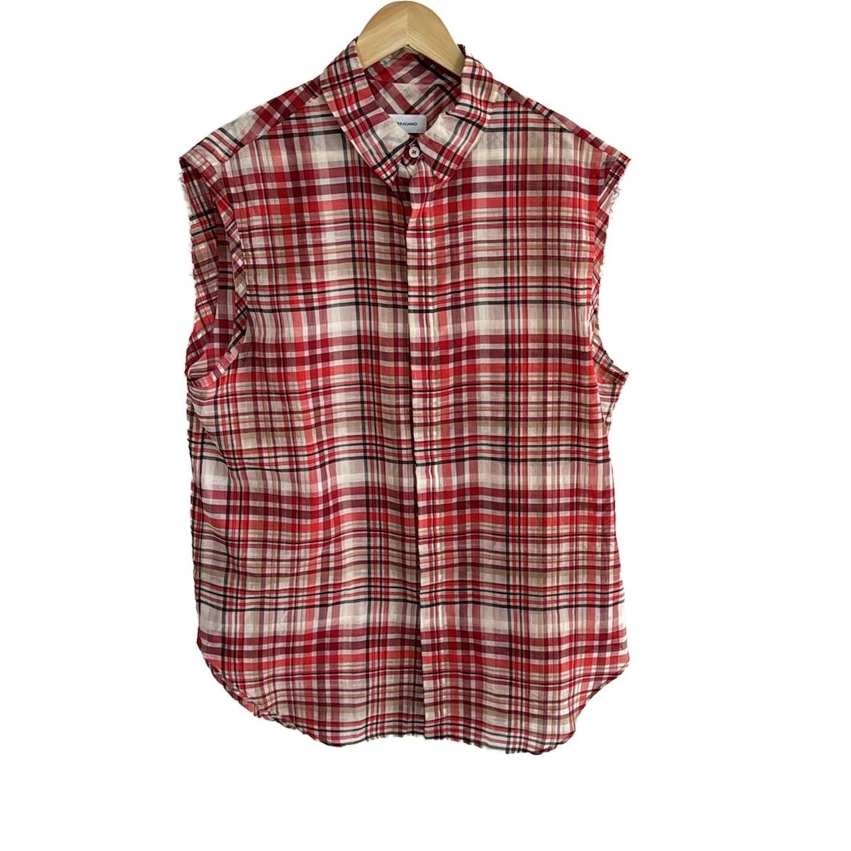 サルバトーレフェラガモ ベスト サイズL メンズ - レッド×白×マルチ シースルー 切りっぱなし チェック柄