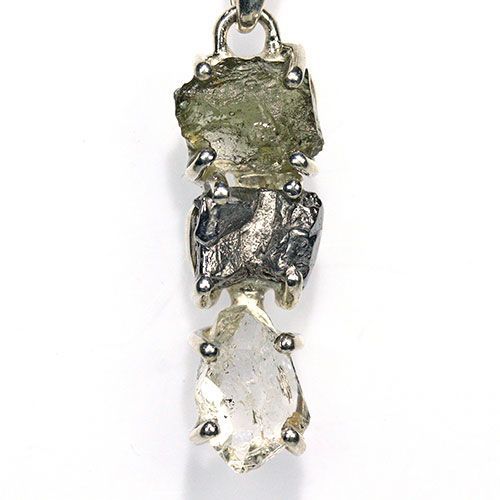 【激安】 〔J367-7〕天然モルダバイト 鉄隕石 ハーキマーダイヤモンド sv925 ペンダントトップ meteorite 超大幅交渉可