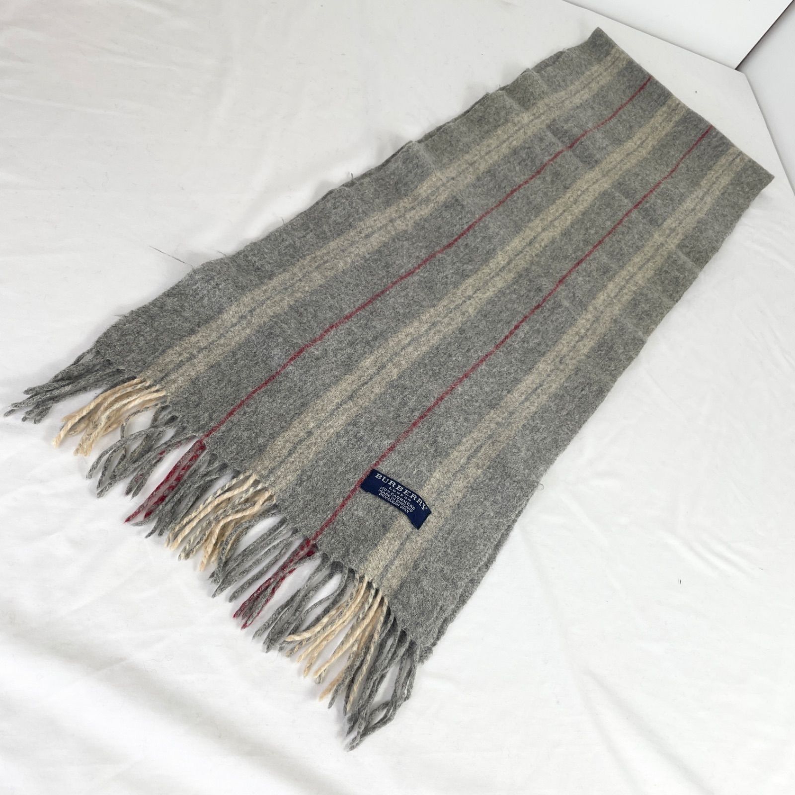 t1978 バーバリーロンドン マフラー ストライプ カシミア イングランド製 男女兼用 ユニセックス フリンジ ストール