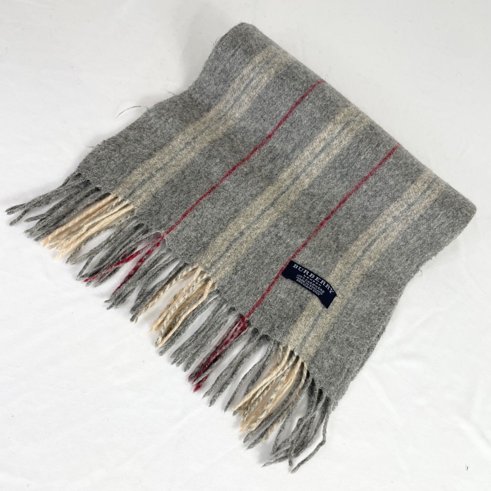 t1978 バーバリーロンドン マフラー ストライプ カシミア イングランド製 男女兼用 ユニセックス フリンジ ストール