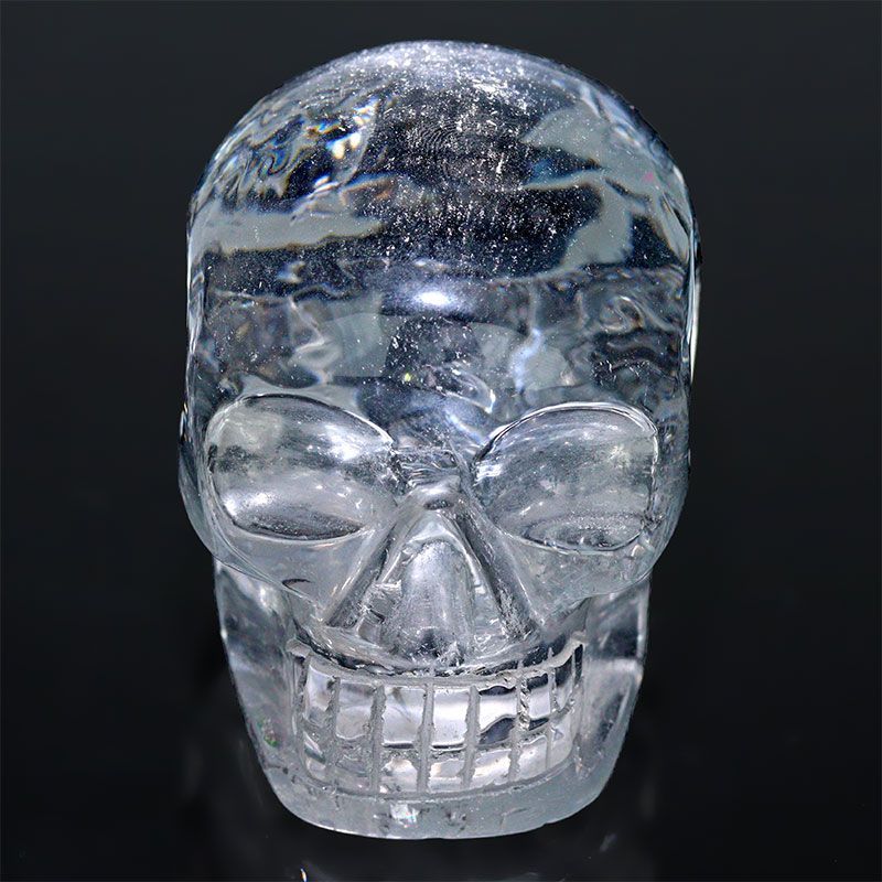 〔D17-17〕 上品質 超透明 水晶 ドクロ クリスタルスカル 虹入り レインボー 骸骨 置物