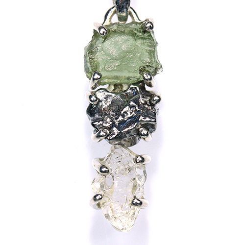 〔J 367-1〕天然モルダバイト 鉄隕石 ハーキマーダイヤモンド sv 925 ペンダントトップ meteorite