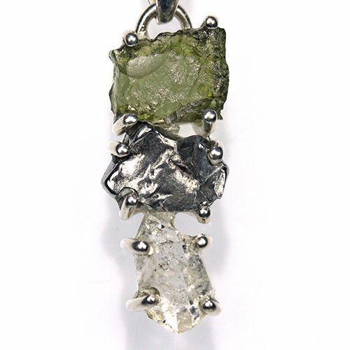 〔J 367-4〕天然モルダバイト 鉄隕石 ハーキマーダイヤモンド sv 925 ペンダントトップ meteorite