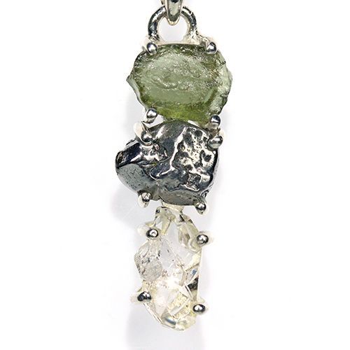 〔J 367-6〕天然モルダバイト 鉄隕石 ハーキマーダイヤモンド sv 925 ペンダントトップ meteorite