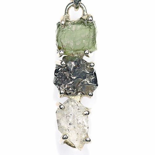 〔J 367-13〕天然モルダバイト 鉄隕石 ハーキマーダイヤモンド sv 925 ペンダントトップ meteorite