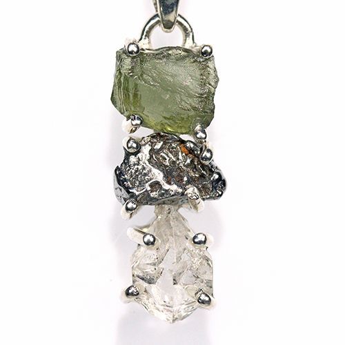 〔J 367-10〕天然モルダバイト 鉄隕石 ハーキマーダイヤモンド sv 925 ペンダントトップ meteorite