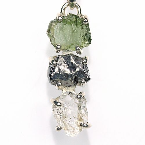 〔J 367-11〕天然モルダバイト 鉄隕石 ハーキマーダイヤモンド sv 925 ペンダントトップ meteorite