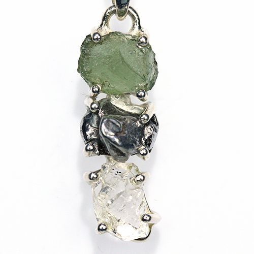 〔J 367-12〕天然モルダバイト 鉄隕石 ハーキマーダイヤモンド sv 925 ペンダントトップ meteorite
