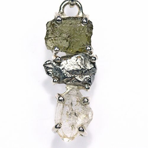 〔J 367-15〕天然モルダバイト 鉄隕石 ハーキマーダイヤモンド sv 925 ペンダントトップ meteorite