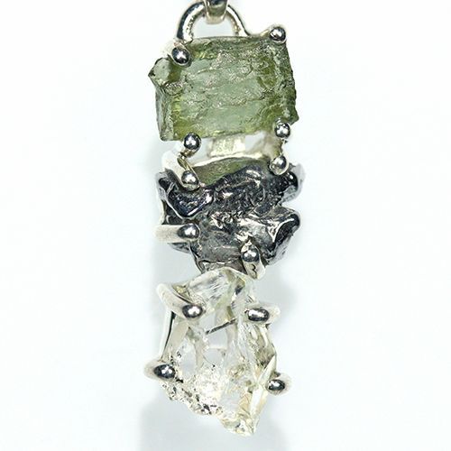 〔J 367-9〕天然モルダバイト 鉄隕石 ハーキマーダイヤモンド sv 925 ペンダントトップ meteorite