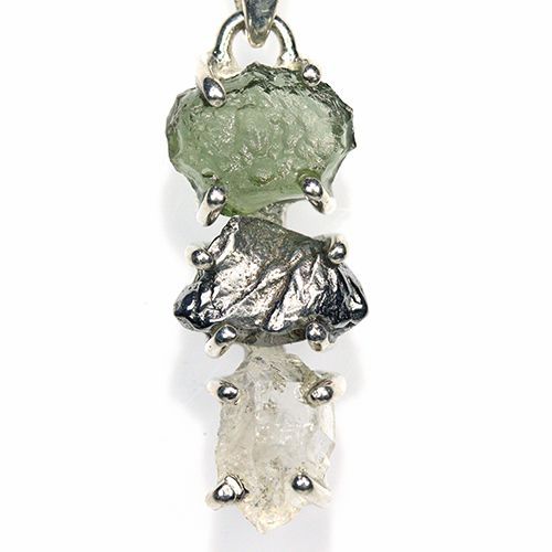 〔J 367-17〕天然モルダバイト 鉄隕石 ハーキマーダイヤモンド sv 925 ペンダントトップ meteorite